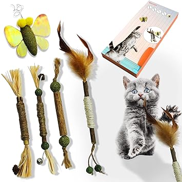 moocaius 5-Piece Set of Silvervine Sticks and Mint Indoor Cat Toys Interactive Silvervine Cat Catnip Toy Indoor Cat Chew Toys Cat Teeth Cleaning Kitten Teething