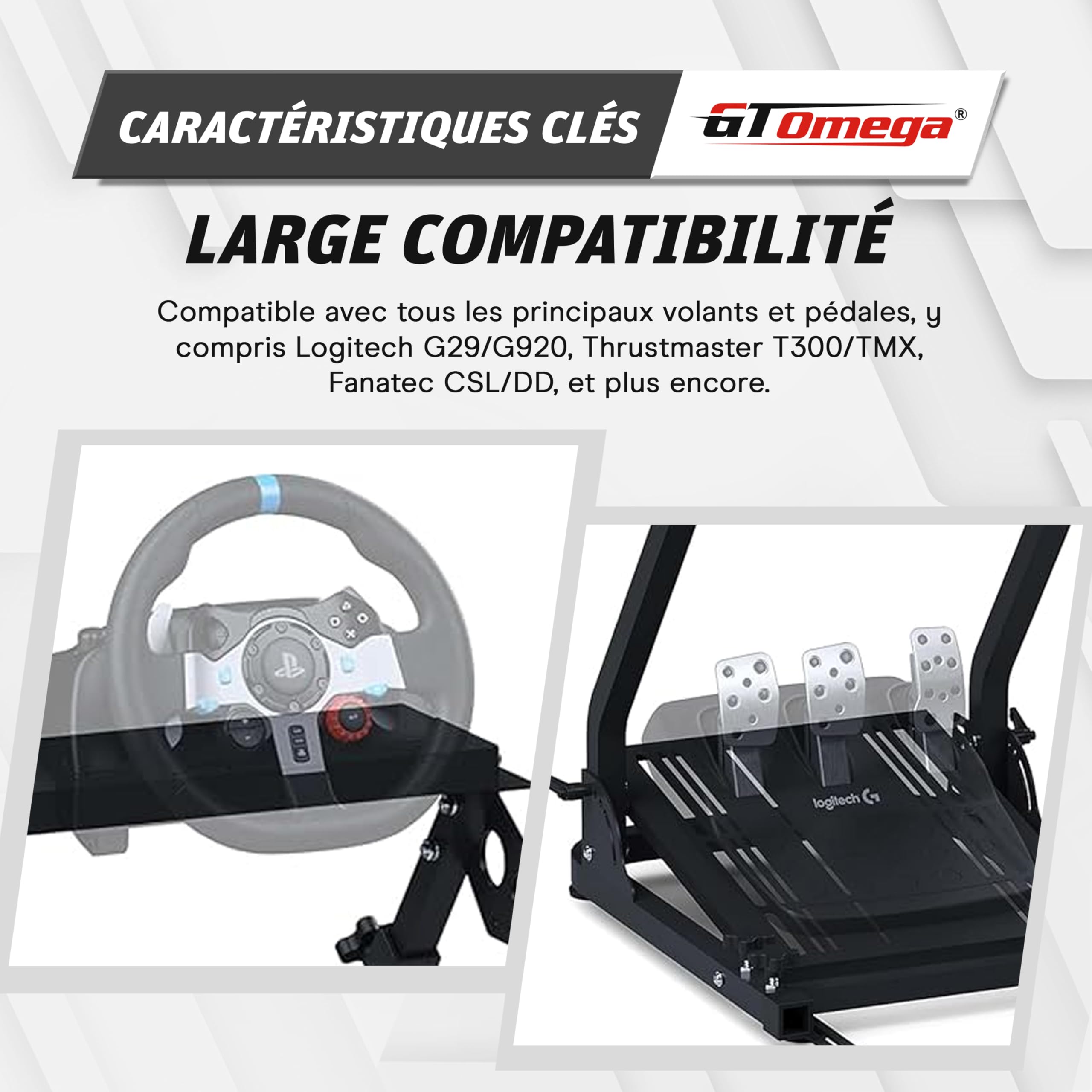 GT OMEGA Classic Wheel Stand – Support Volant Pliable d’Entrée de Gamme, Pré-équipé d’un Support Levier et Chair Link Inclus, Réglable et Prêt à Évoluer