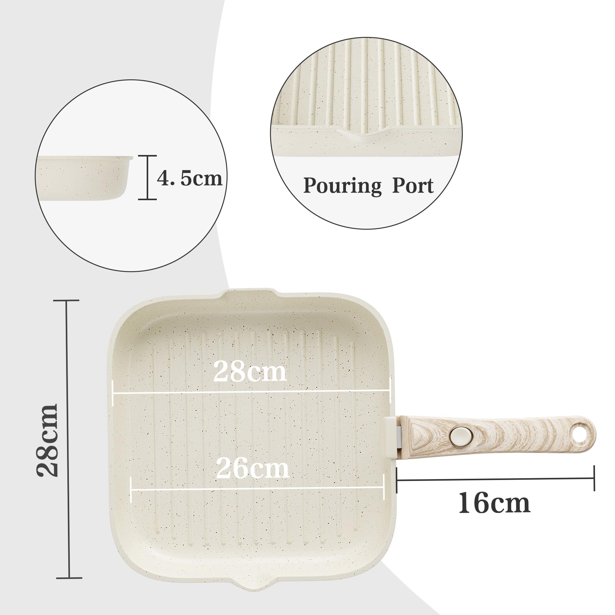 RIOVARM Patelnia grillowa do płyt indukcyjnych, nieprzywierająca, 28 cm