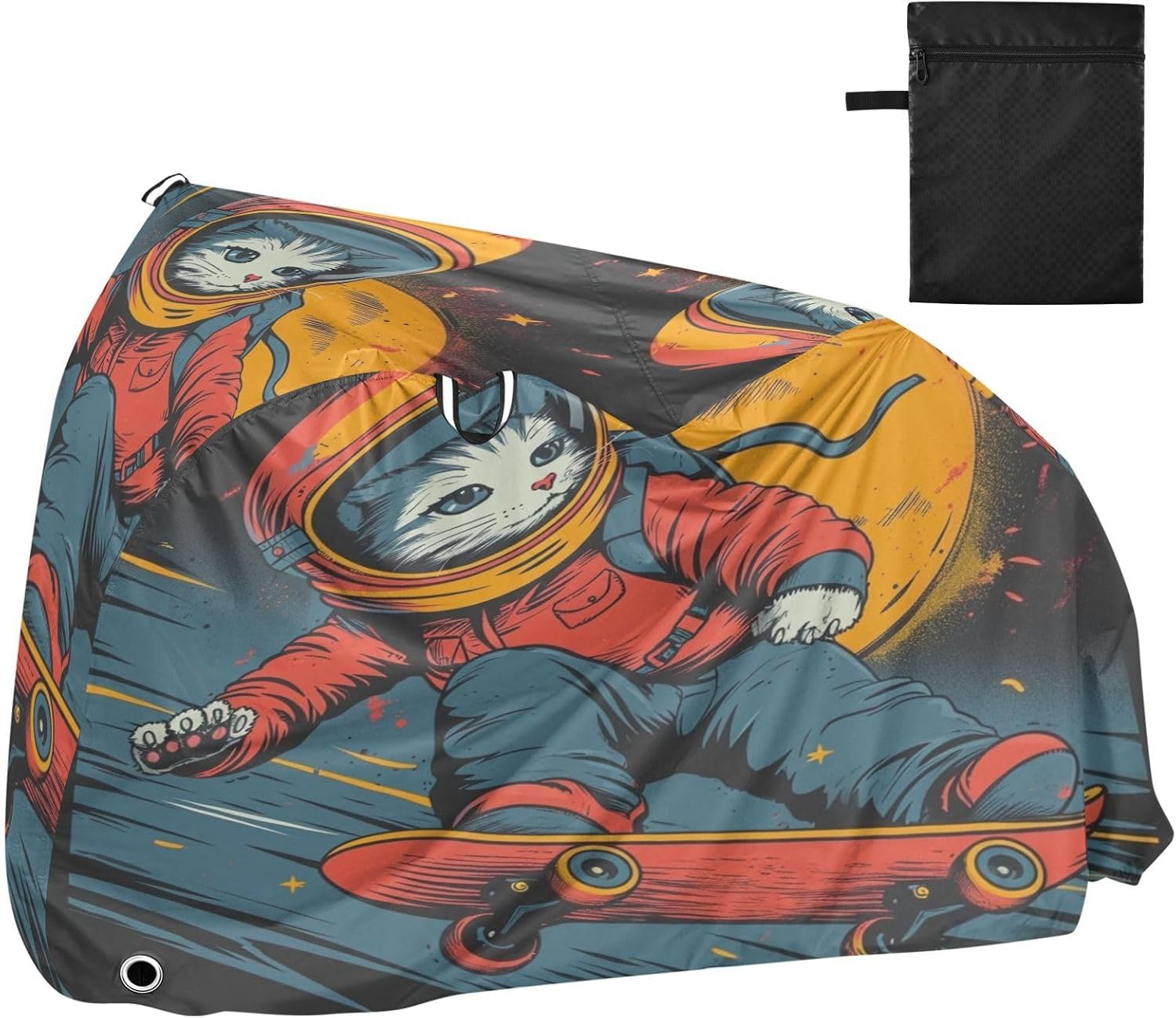 ALAZA Cat Kitten Astronaut Skateboard Bike Cover Waterproof Outdoor Ebike Bicycle Covers Tarp Protection for 1/2 Bikes, Sun UV Dust Wind Proof