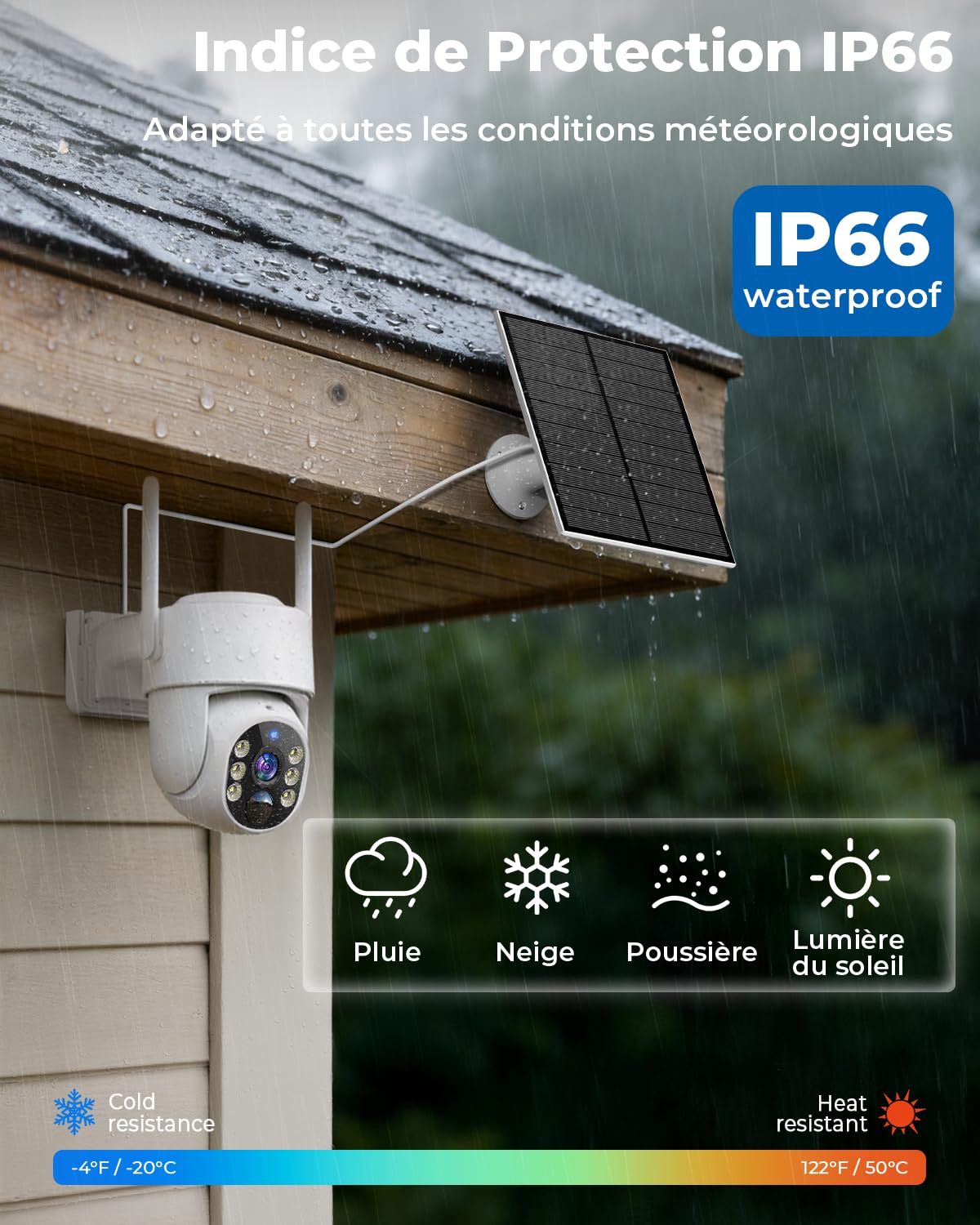 WESECUU Camera Surveillance WiFi Exterieure sans Fil Solaire 2.5K 4MP avec Panneau Solaire 5W, 360° PTZ, IP66