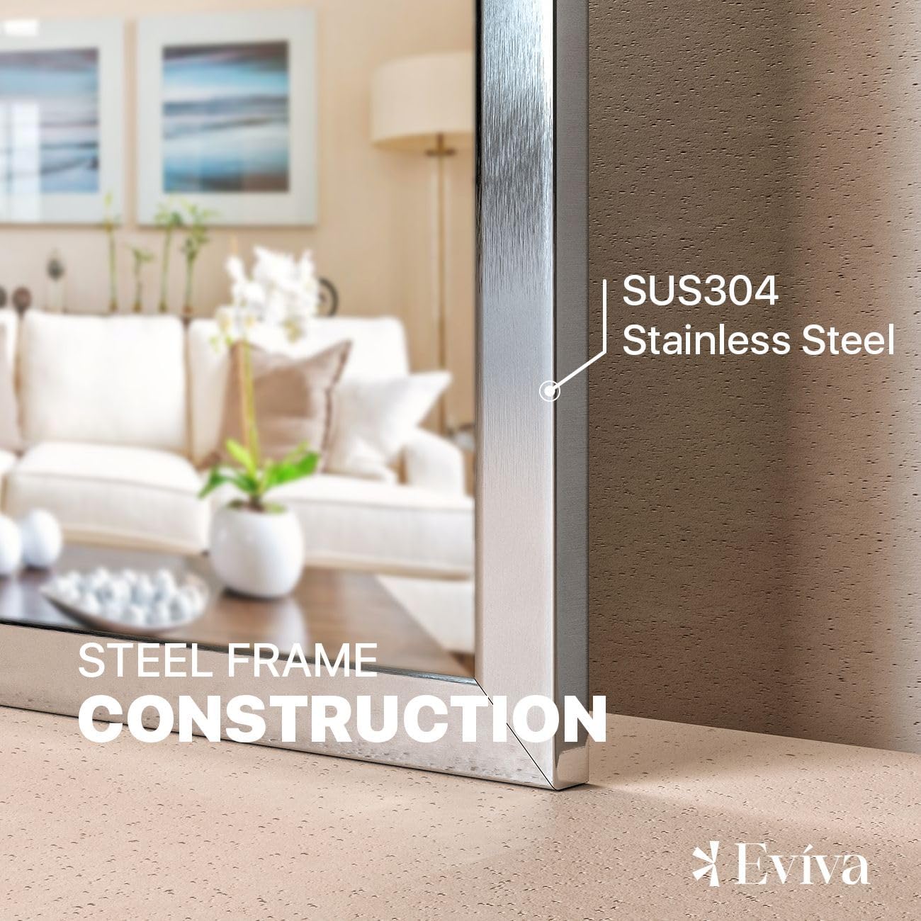 Eviva Sax 36" x 30" Rectangular Chrome Metal Framed Mirror