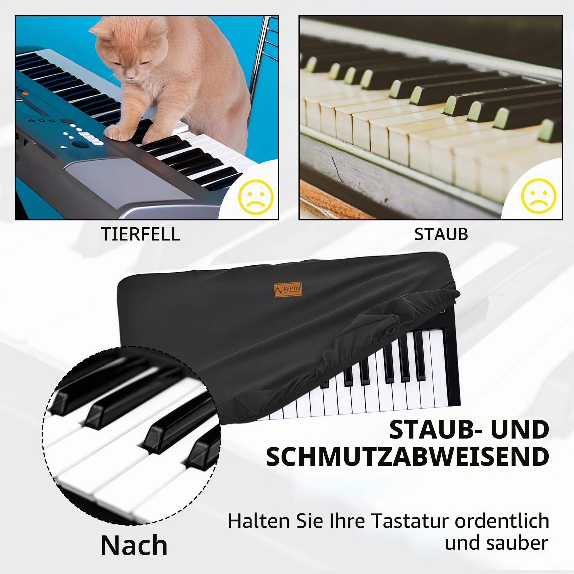 Musiin Staubschutz für Klaviertastatur mit 37 Tasten, kompatibel mit Novation LAUNCHKEY 37 MK3, LAUNCHKEY 37 MK4, microKORG S MBK/MWH Chinlon staub- und kratzfest, geschmeidige Haptik