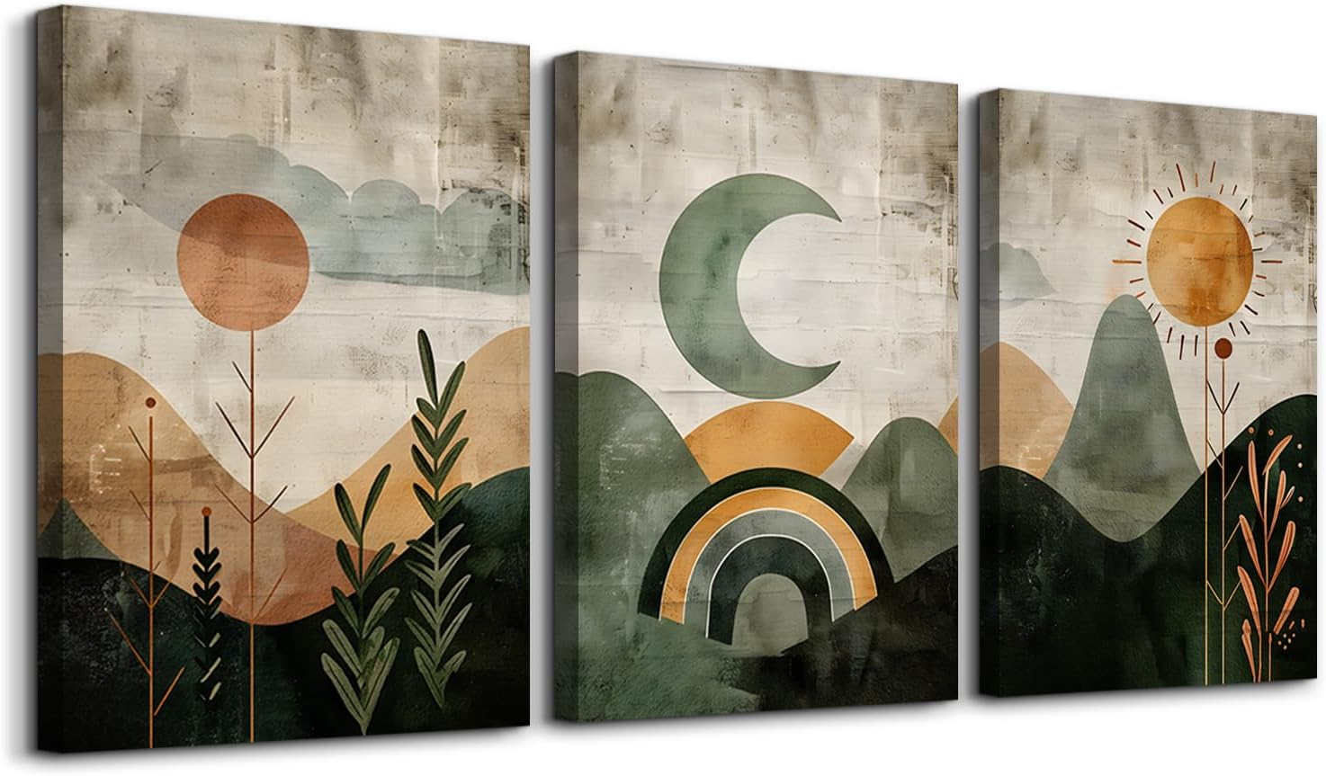TTHYUEWS Boho Canvas Wall Art Prints Large Wall Decor for Living Room Bedroom Wall Art Decor Geometry Plant Pictures Abstract Paintings Office Artwork Modern Home Decoration 3 Piece Ready To Hang