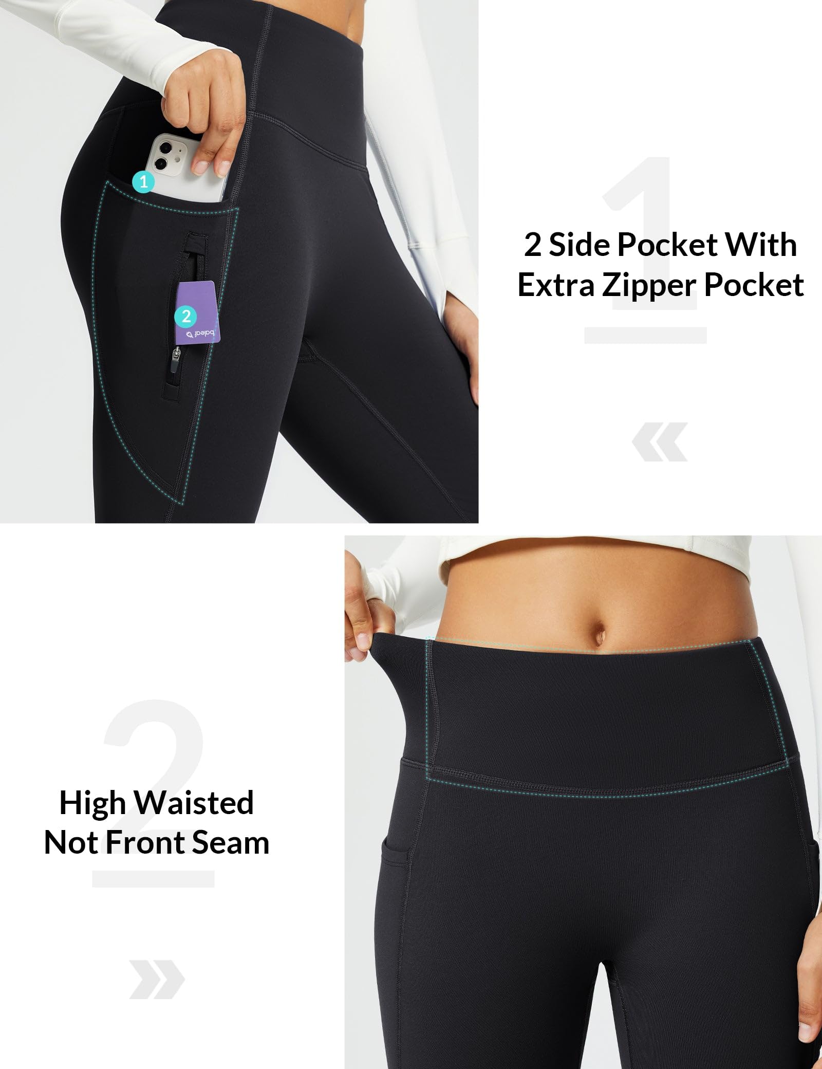 BALEAF Damskie legginsy z podszewką polarową, wodoodporne spodnie do jogi z wysokim stanem i kieszeniami bootcut zimowe spodnie do jogi