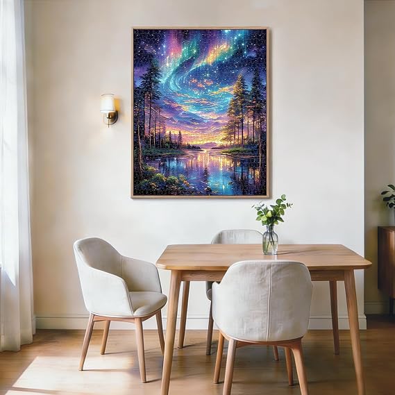 Starry Aurora Lake Puzzles for Adults 1000 Pieces,Interlocking No Dust