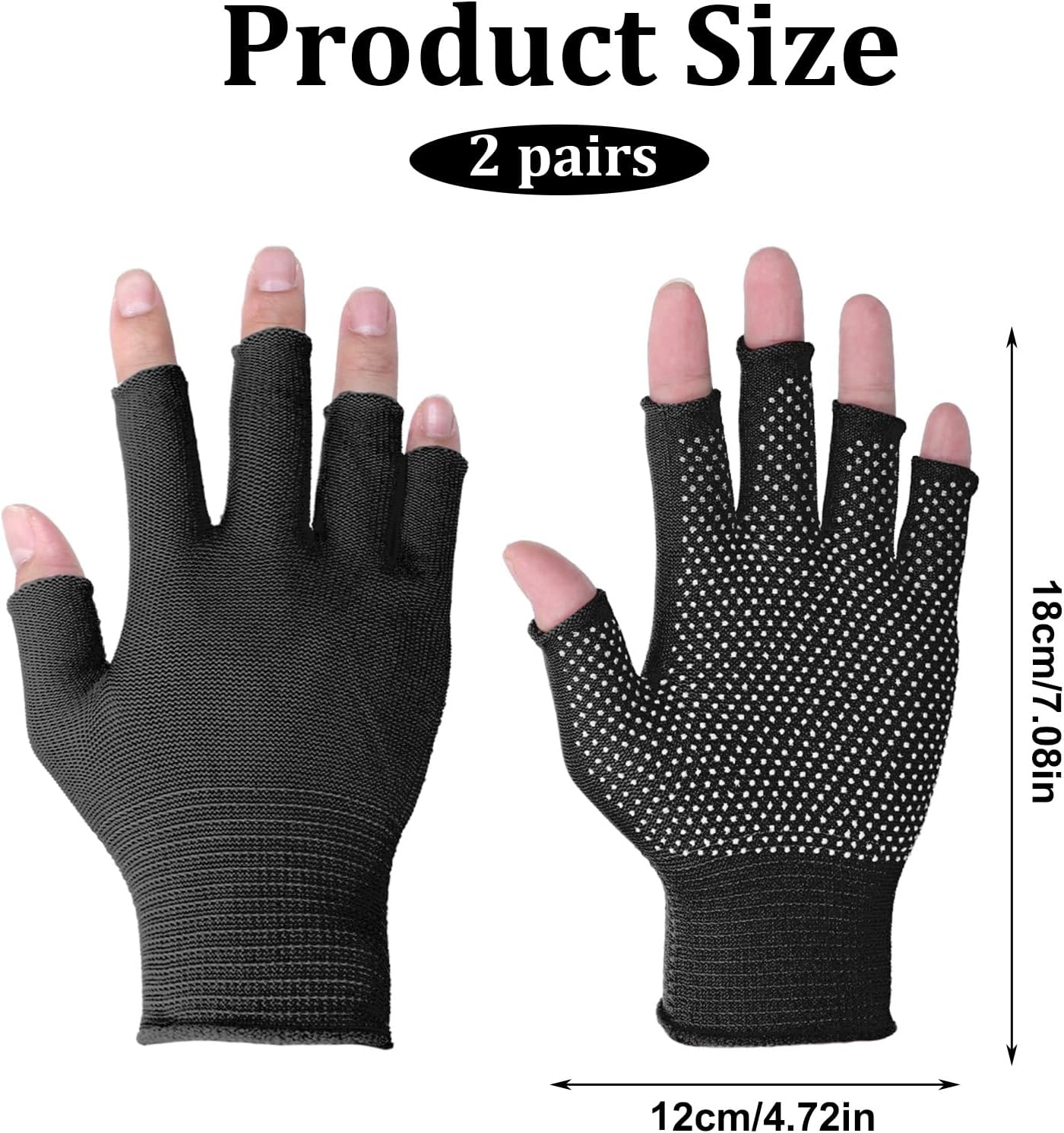 Half-Finger Slip Breathable Fingerless Work Gloves Lightweight Slip Fingerless Grip Gloves Non-slip Yoga Glove Exercise Work Glove for Cycling Motorcycle, Rowing Cycling Workout, 2 Pairs, Black, Grey - Image 3