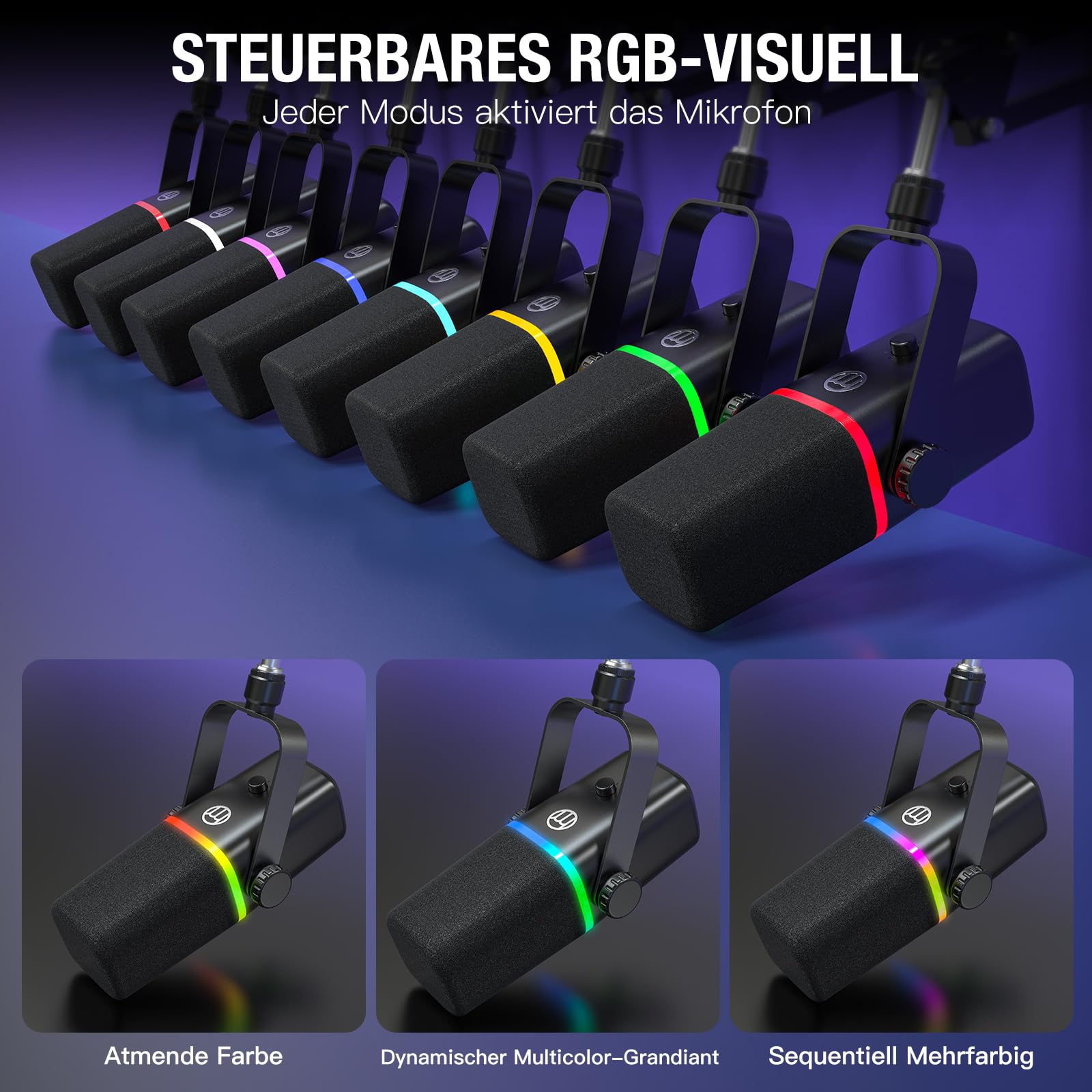 zealsound Dynamisches Gaming Mikrofon mit Arm, XLR/USB Mikrofon, KD8S | Mit Stummschaltung, Gain-Regler, USB-C & Lightning Adapter, Kompatibel mit PC, Handy & Soundkarten, für Podcast & aufnahmen