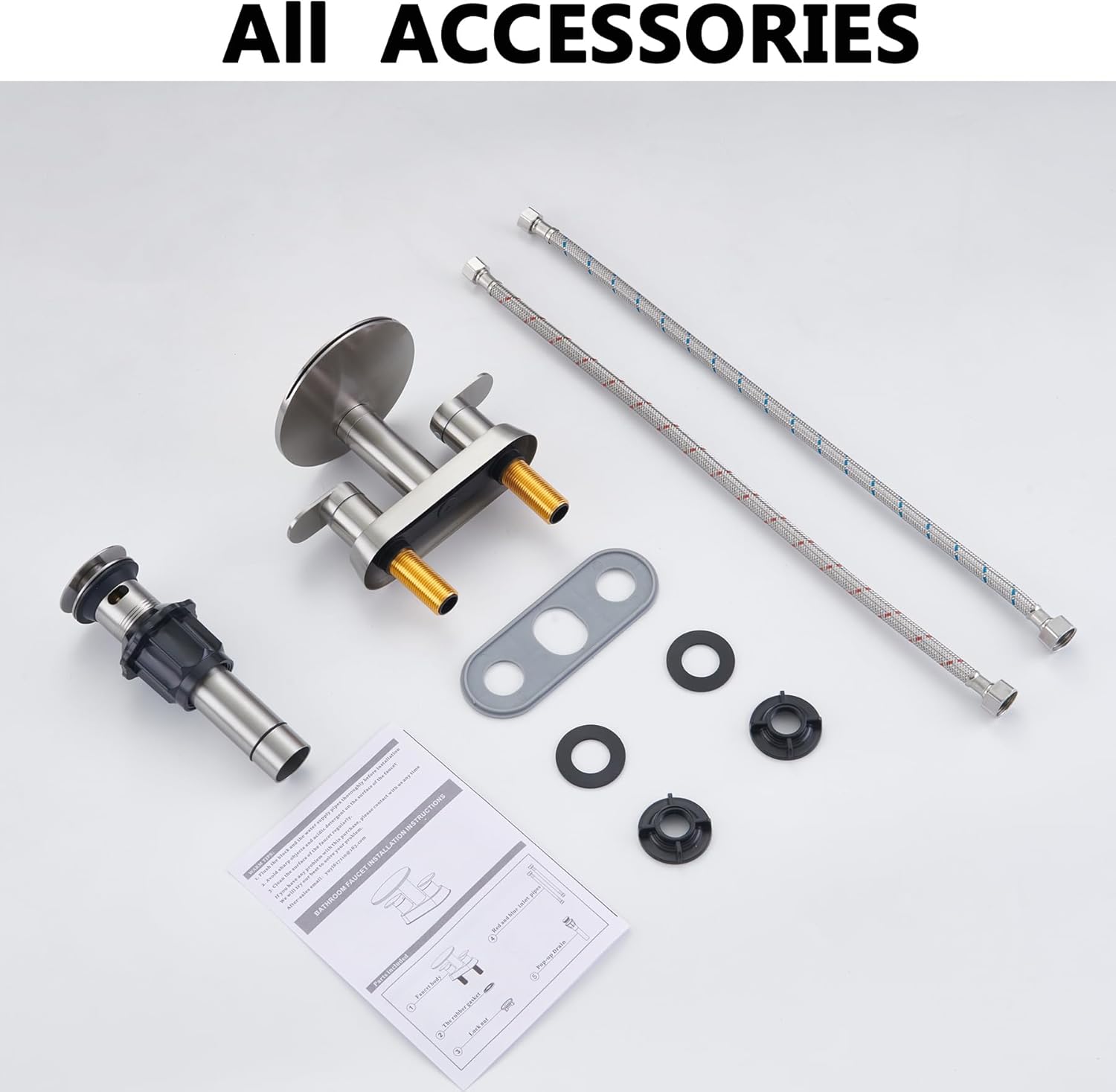 Waterfall Bathroom Sink Faucet 3 Hole Brushed Nickel，Modern 2 Handle Vanity Faucet for Bathroom Sink 4 inch Centerset with Round Shelf & Metal Pop-Up Drain - Image 8