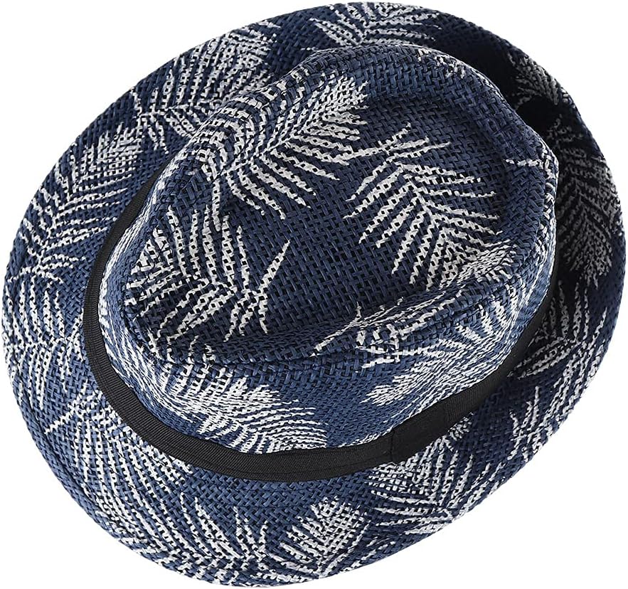 WESTEND Tropical Palm Leaves Short Brim Fedora Hat for Boys Ages 6-12, UPF 50+ Sun Protection