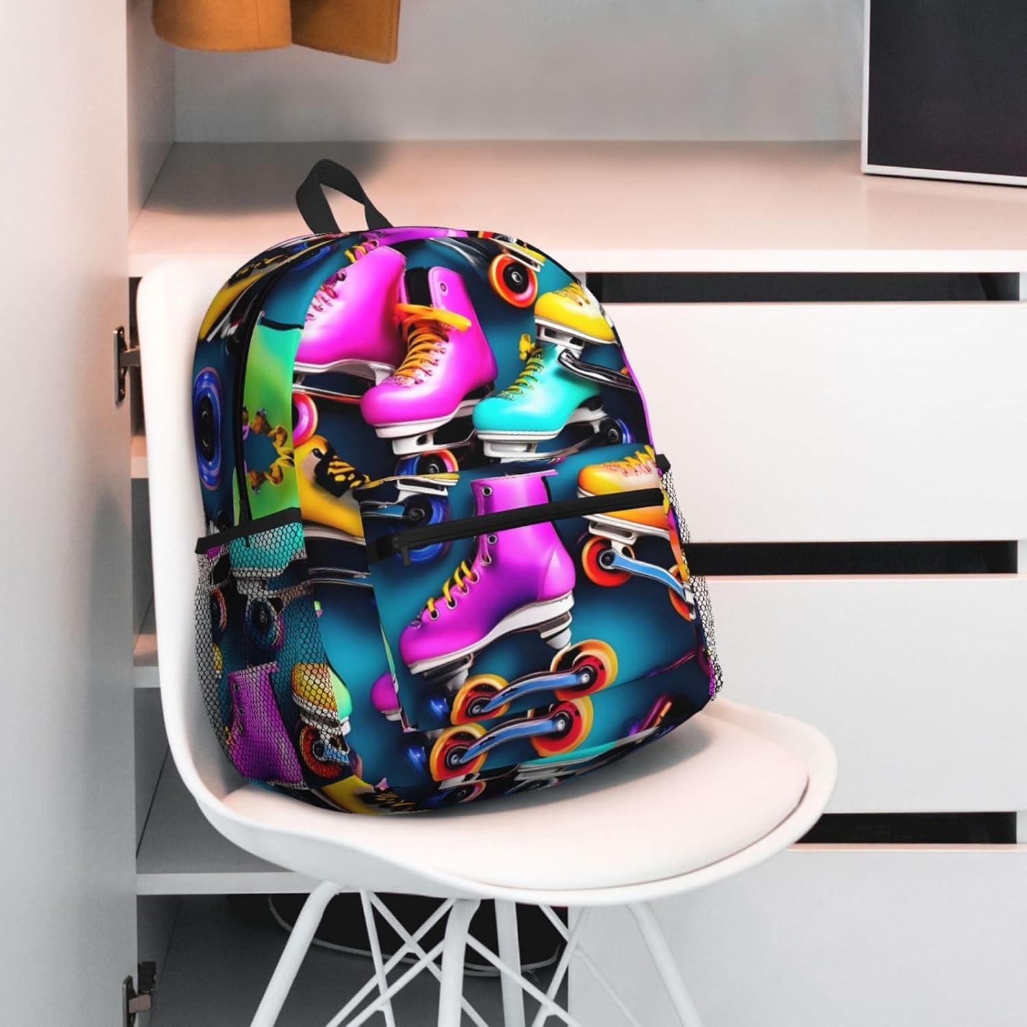 Colorful Roller Skates Backpack Large Sports Bag, Best for Basketball, Soccer, Volleyball, Swim, Gym, Travel