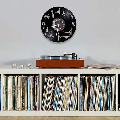 Miniatura 4 de Reloj de pared de 11.8 in con movimiento bailarín, registro de gramófono, reloj de pared, silencioso, negro, decoración colgante para el estado de