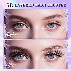 B&Q Lash Clusters Fluffy Wispy Voluminous - 144 PCS Feath5D 01 Layered Individual Cluster Lashes, Feathered Lightweight Eyelash Extensions in 8-18mm, C Curl, Waterproof False Lashes