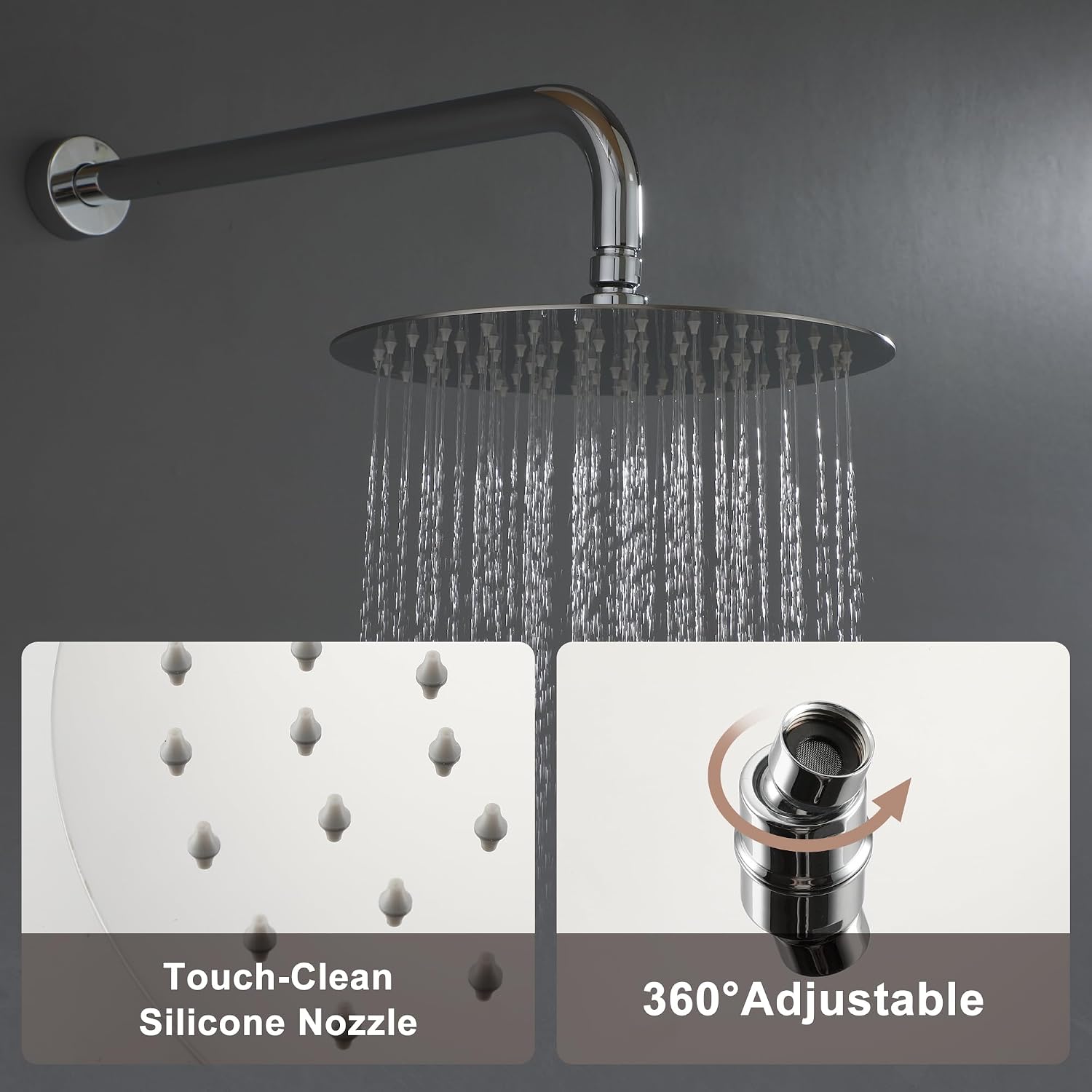 Clihome 10 Inch Shower Faucets Sets Complete with Swivel Tub Spout Rainfall Shower Head System with Handheld Shower Head, Square Fixed Shower Head, Rough-in Valve Body, Trim Kit, Chrome