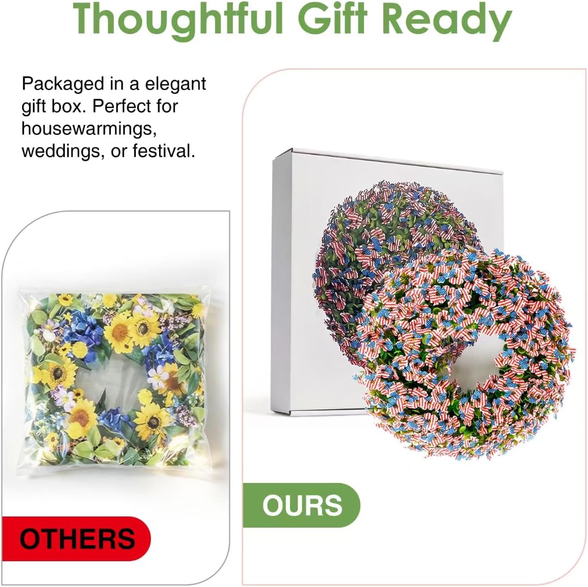 250th Anniversary Wreath for Independence Day, Veterans Day & Memorial Day. with Artificial Greenery and Premium Printed Silk. Ideal for Door, wall & Patriotic Party Decor（20in）