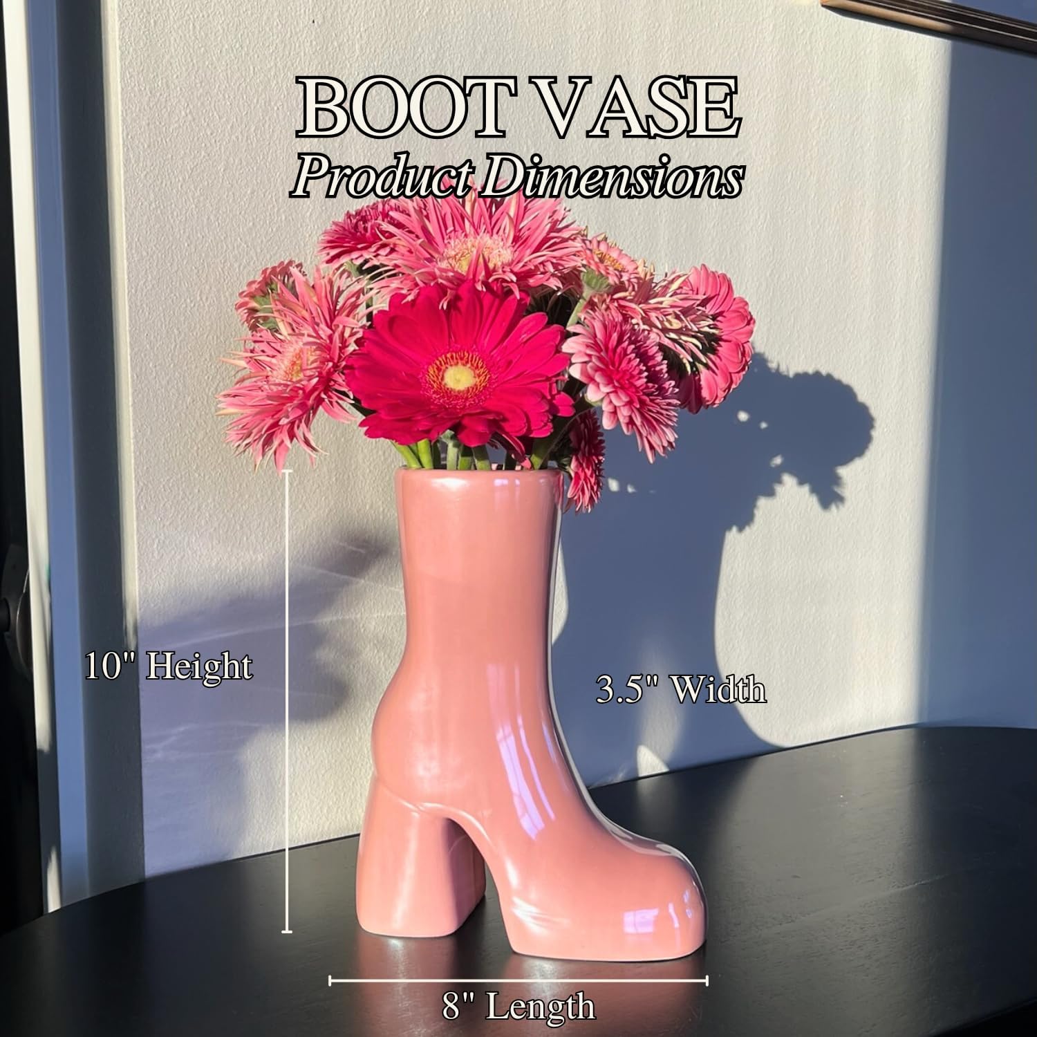 Reimagine Discovery Pink Boot Vase, Maximalist Ceramic Flower Vase, Pink Room Decor for Office, Bedroom & Living Room, Aesthetic Room Decor for Desk, Shelf, Table, Bar & Vanity