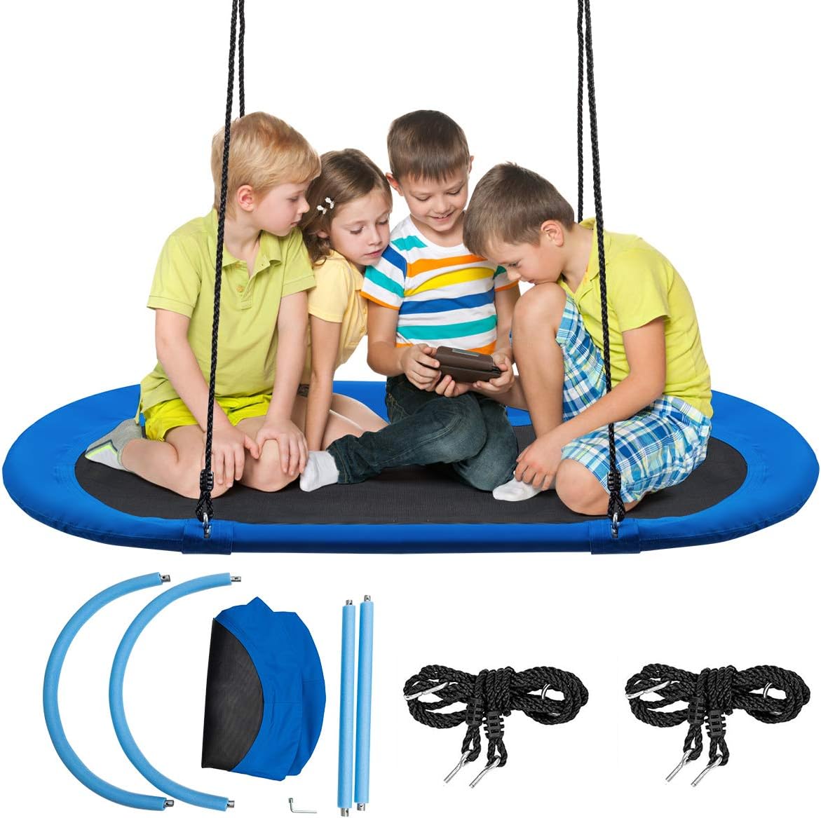 GLACER 60" Giant Saucer Swing, 700lbs Weight Capacity, Height Adjustable, Large Saucer Flying Swing for Indoor & Outdoor Play, Gifts for for Children, Whole Family (Blue)