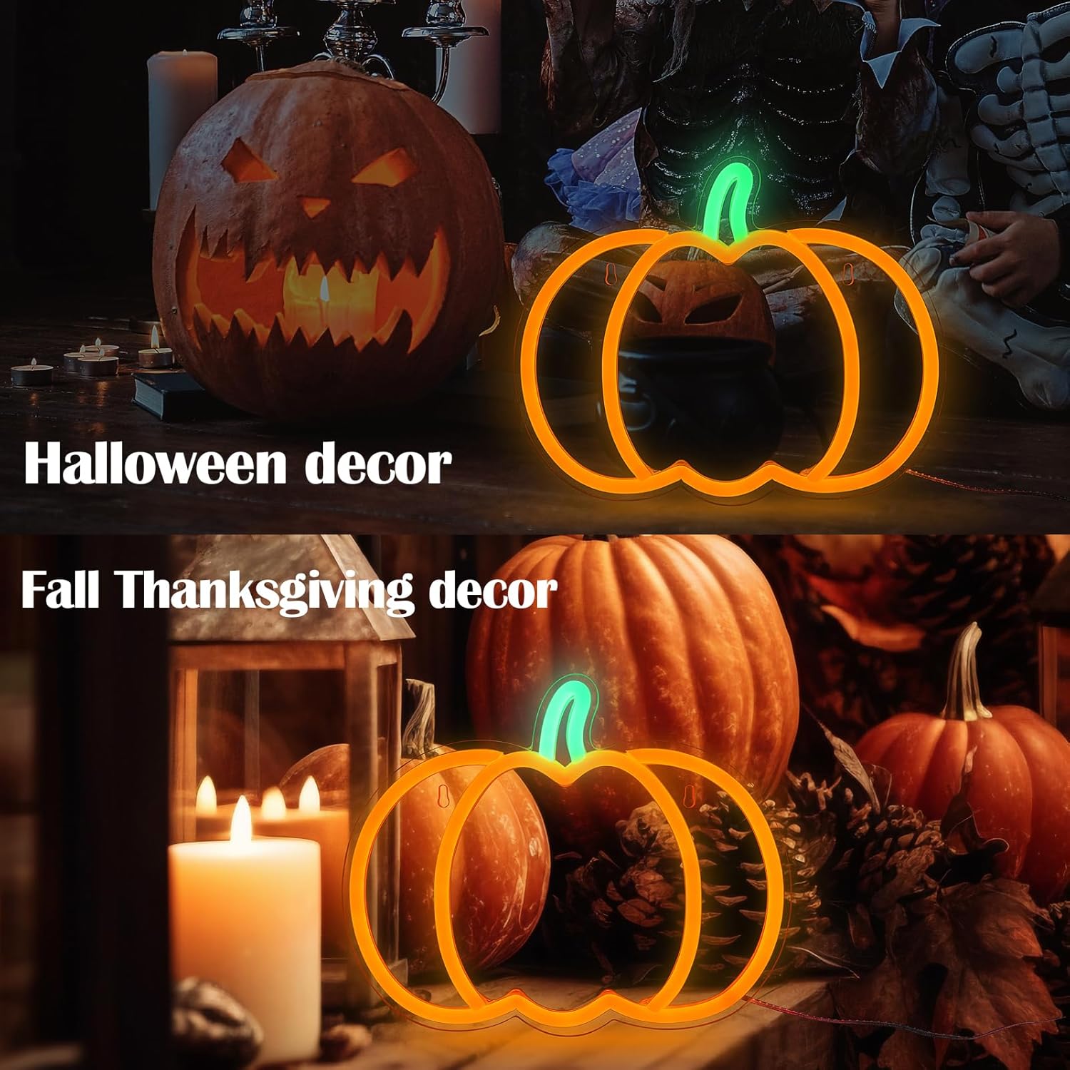 Halloween Decorations Pumpkin Neon Sign, 7.3*9in Dimmable Neon Sign Hanging for Wall, Indoor Cute Vintage Fall Thanksgiving Decor for Table Home Kitchen Bedroom Living Room Bar Pub Club Party, Indoor Battery Operated or USB - Image 6