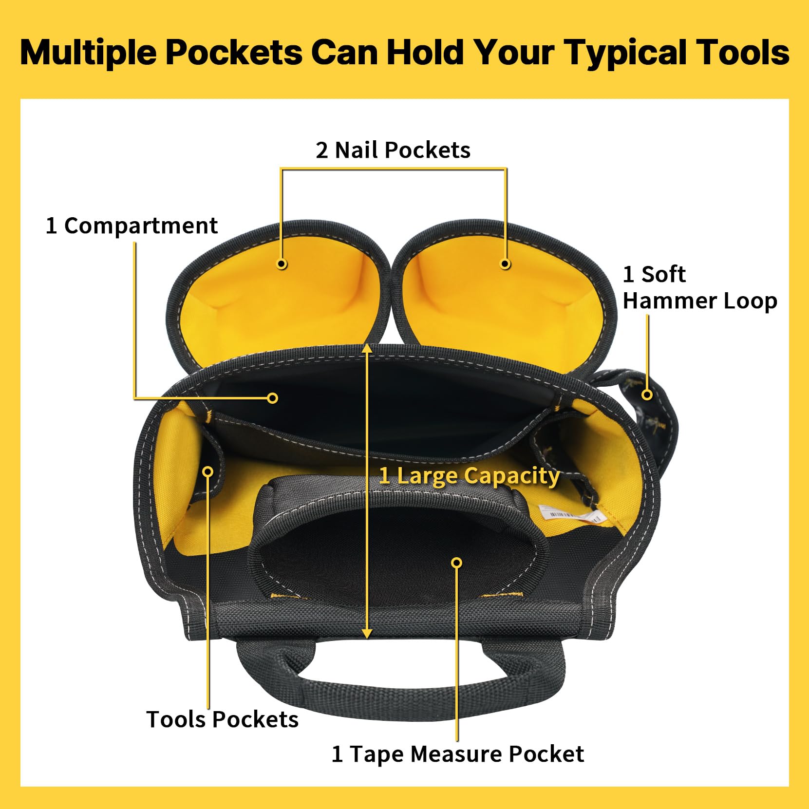 MELOTOUGH Tool Pouch with Belt,13 Pockets Small Utility Tool Pouch Designed for Carpenter,Construction,Maintenance Worker Adjustable 2-Inch Belt,Yellow - Image 3