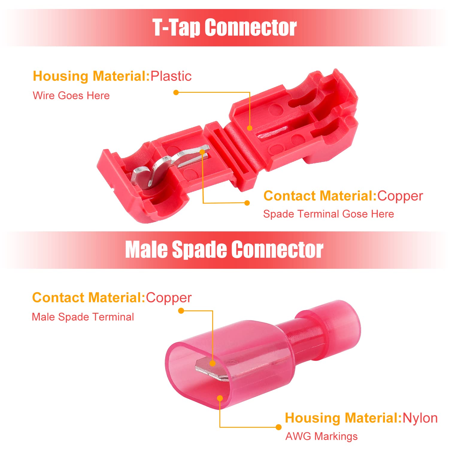 Delgada 360pcs T-Tap Wire Connectors Waterproof for Wiring, Quick Splice Wire Connectors Kit, Insulated Waterproof Terminals, Self-Stripping Male Disconnect with Storage Box