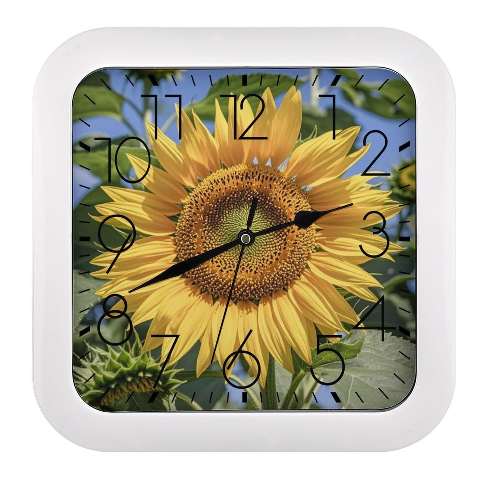 LZQPOEAS Sunflower Wall Clock Fashionable Versatile Silent Wall Clock Simple Elegant Non Ticking Analog Clocks Easy to Install Square Modern Clocks for Home Decoration