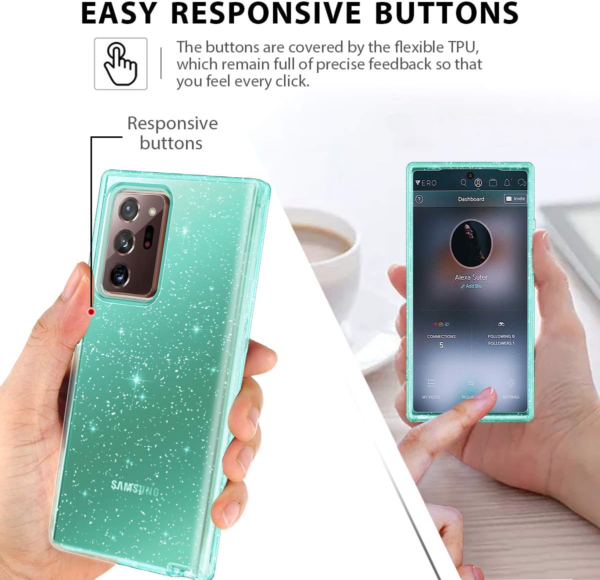 Lamcase Compatible with Galaxy Note 20 Ultra Case Glitter Sparkly Bling Heavy Shockproof Three Layer Protective Cover for Samsung Galaxy Note 20 Ultra 5G 6.9 inch 2020, Green Clear/Glitter