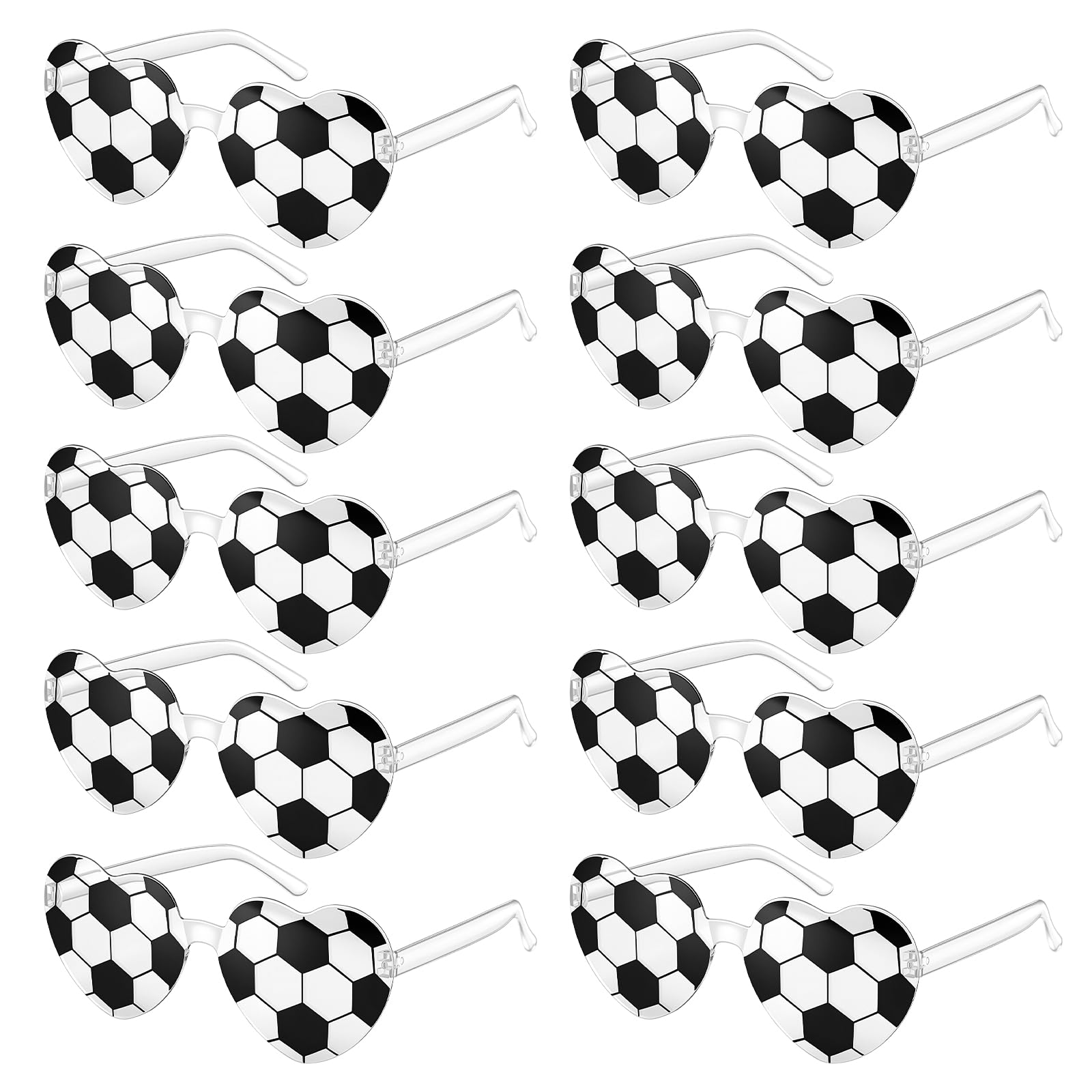 SelfTek 10 Pack Football Party Glasses – Heart Shaped Sunglasses Rimless Novelty Football Party Eyewear Multipack Costume Glasses for Fans Women Men