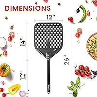 Vista 4 de TKC Cáscaras perforadas de pizza de 12 pulgadas y 8 pulgadas – Pelar profesional de aluminio para pizza – Espátula de pizza de metal de mango largo