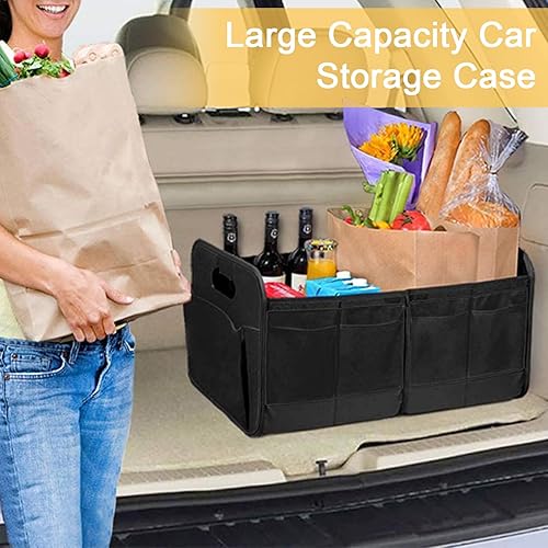 Miniatura 7 de Organizador de maletero de automóvil, organizador plegable para maletero de automóvil con 3 compartimentos y 10 bolsillos laterales, antideslizante,