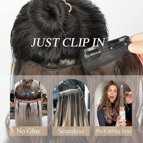 Miniatura 5 de Extensión de cabello para mujer, con clips, 4 unidades, largo, marrón, rubio, ondulado, pelo sintético de 20 pulgadas de grosor para mujeres y niñas