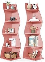 Vista 19 de LITTLE TREE Estantería esquinera de 70 pulgadas, estantería de exhibición Etagere con forma de algas marinas, estantes de pared independientes de 5