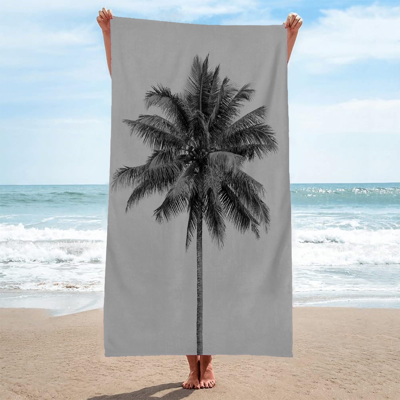 Toalla Playa Gris Toallas Playa Grande Microfibra Anti Arena áRbol De Coco Playa Toallas para NiñA NiñO Adulto Piscina Toalha de Praia Mujer Hombre 100x200cm