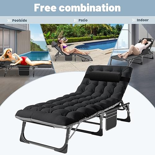 Miniatura 6 de Slsy Tumbona plegable para patio, sillas de patio reclinables al aire libre, tumbonas resistentes para exteriores, junto a la piscina, playa,