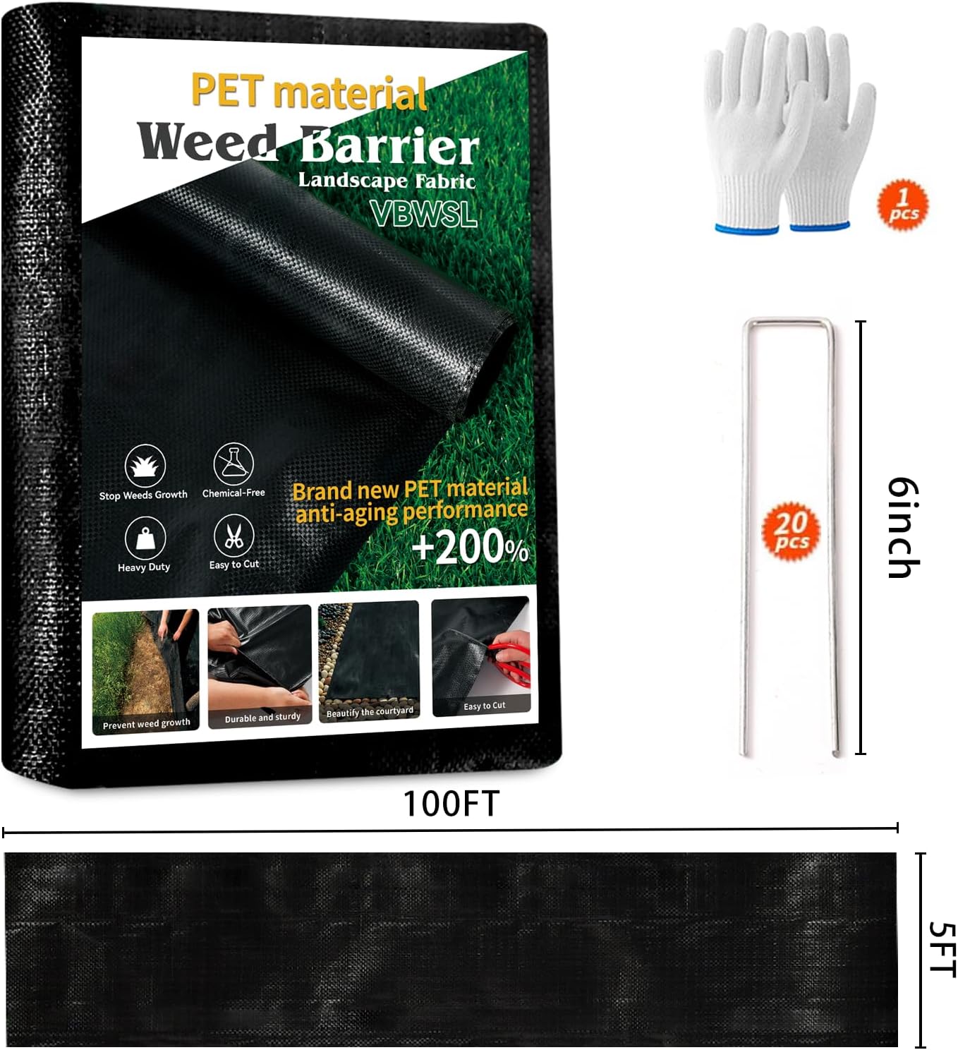 Weed Barrier Fabric,PET Heavy-Duty Landscape Cloth,3.2x100FT 3.2 Oz Garden Weed Control Ground Cover.