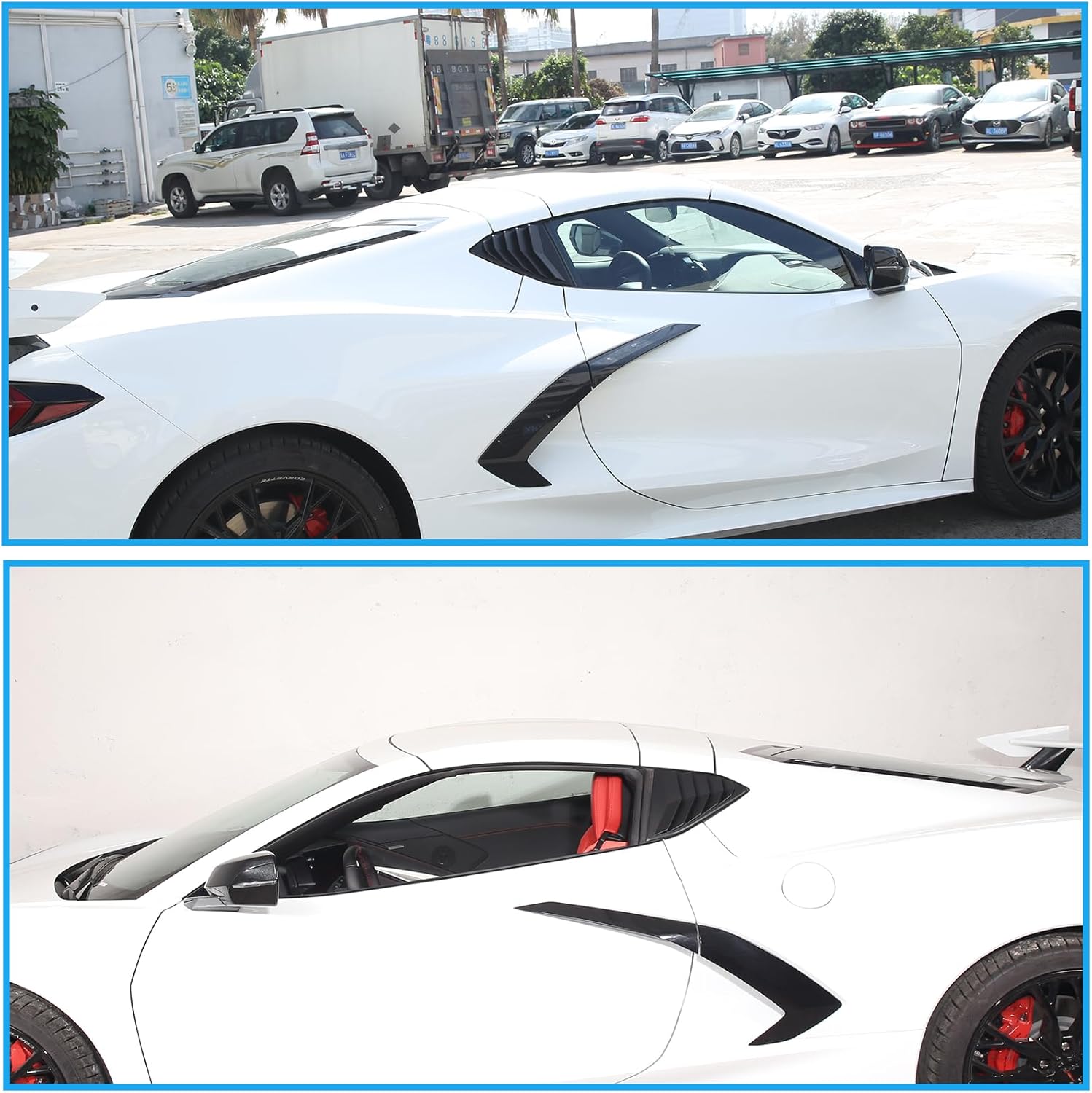 Sekhyna Window Louvers Air Vent Grill Trim Compatible with Chevrolet Corvette C8 Coupe 2020-2023,Rear Side Window Shutter Scoop Sun Rain Shade Cover Trim Accessories,ABS Plastic 2PCS (Matte Black)