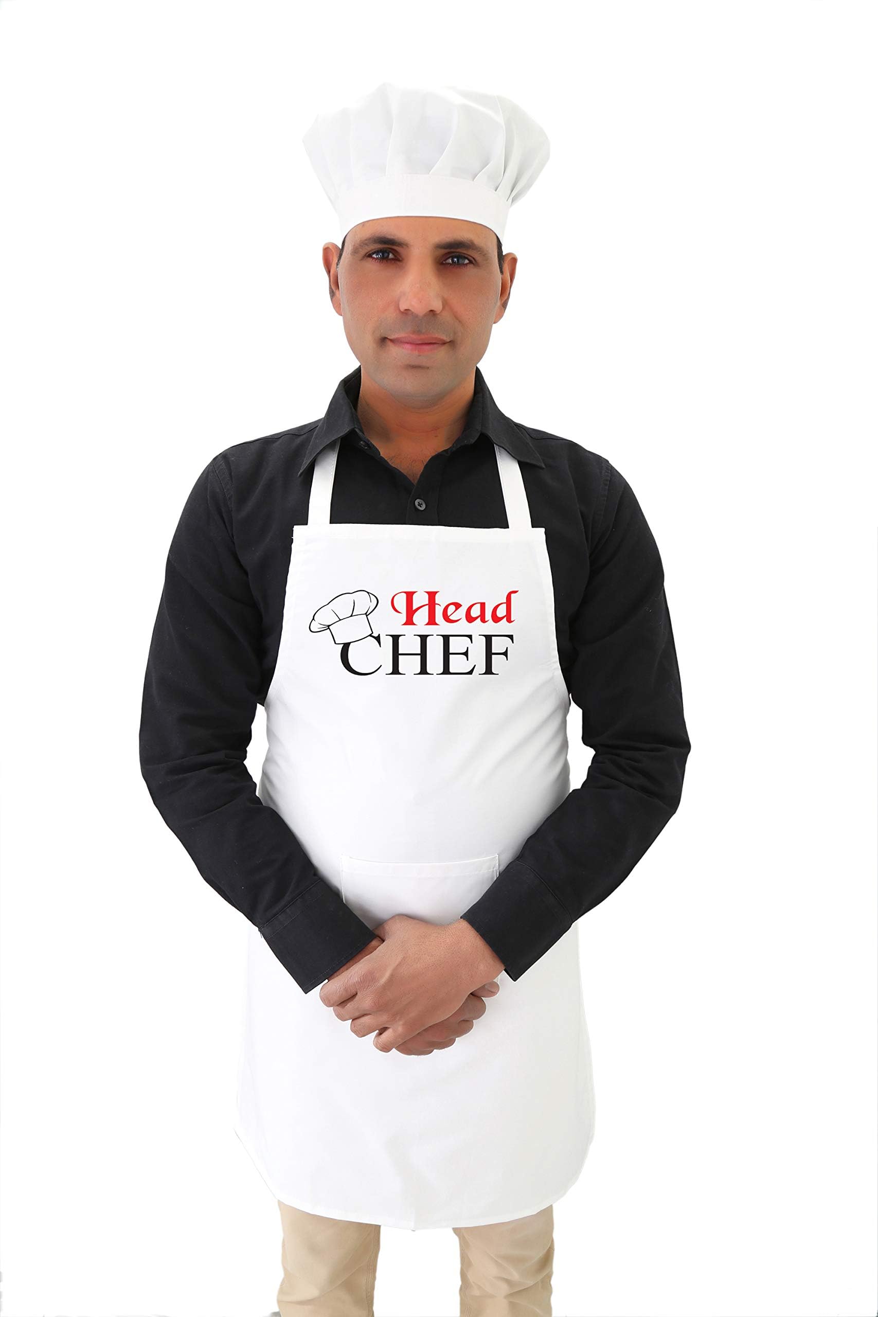 Switchon® Waterproof Polyester Printed “HEAD CHEF” Apron with Front Pocket & Matching Chef Cap – Free Size | Durable Kitchen Apron for Men & Women | For Home Cooking, Hotels, Cafés & Restaurant Use