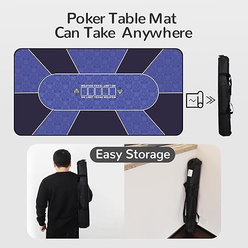 Miniatura 11 de Alfombrilla de póquer profesional impermeable, 8 jugadores de goma portátil Texas Hold'em Poker mesa de póquer con bolso con cremallera para jugar