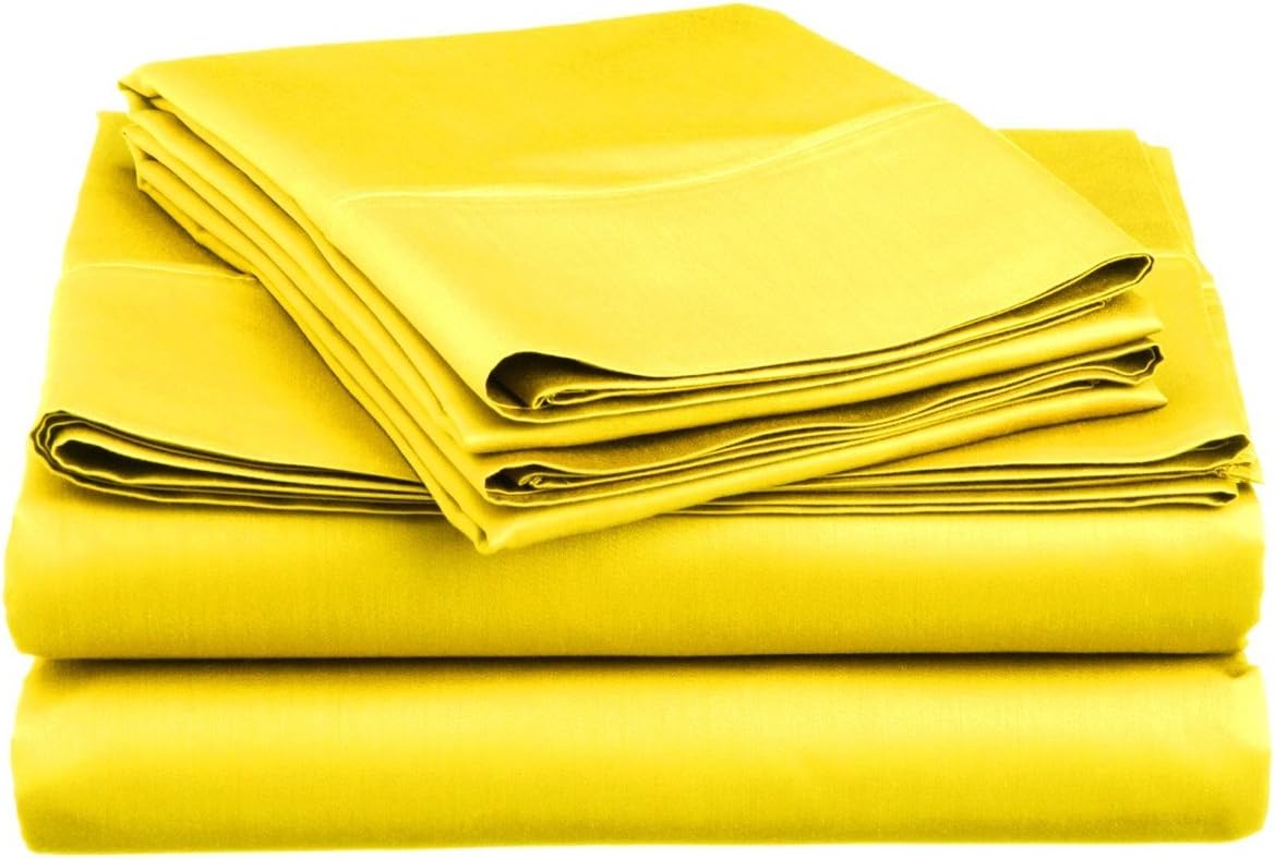 800 TC 100% Cotton Sheets - 4-Piece Cotton Queen Size Sheet Sets, Luxury Sheets Hotel Quality, 1 Flat Sheet, 1 Fitted Sheet, 2 Pillowcase, Fits Mattress Upto 21" Deep Pocket - Yellow