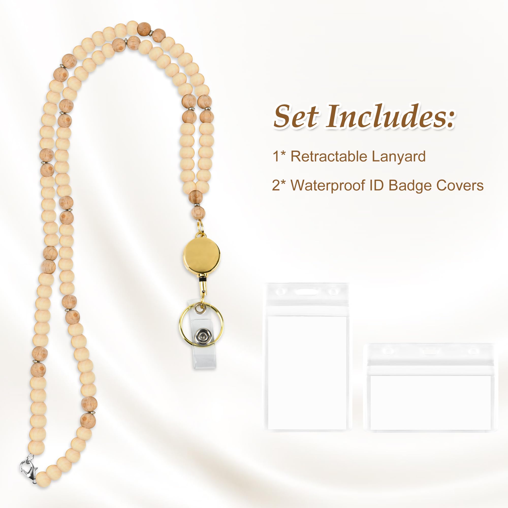 ID Card Holder Badge Lanyards, beige - Image 3