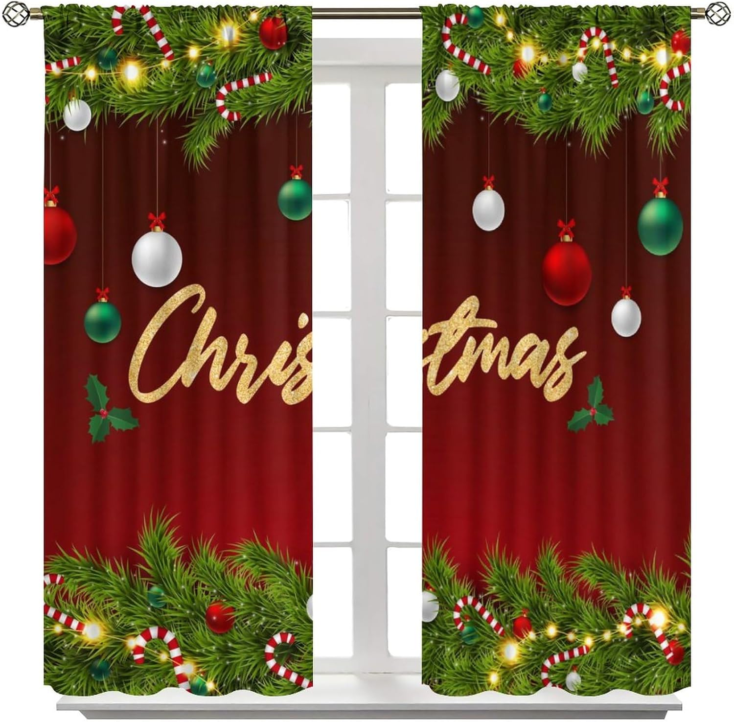 Christmas Curtains for Bedroom,Gradient Abstract Christmas Tinsel Colorful Balls Winter Xmas Theme Blackout Window Curtains Home Decor for Living Room Party 21x45in,2 Panel Set