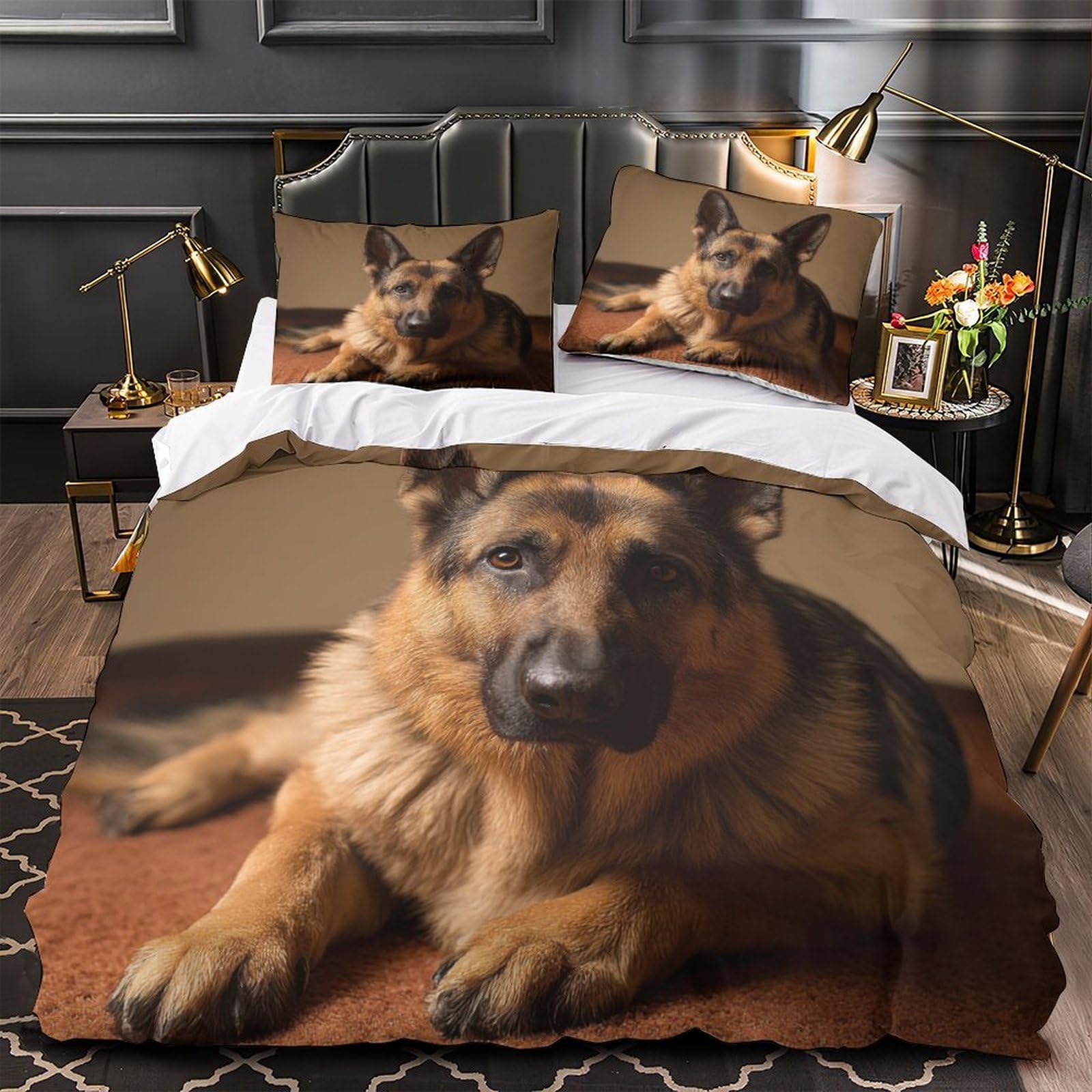 Housse de couette Berger Allemand 135x200cm en microfibre douce avec parure de lit 1 place
