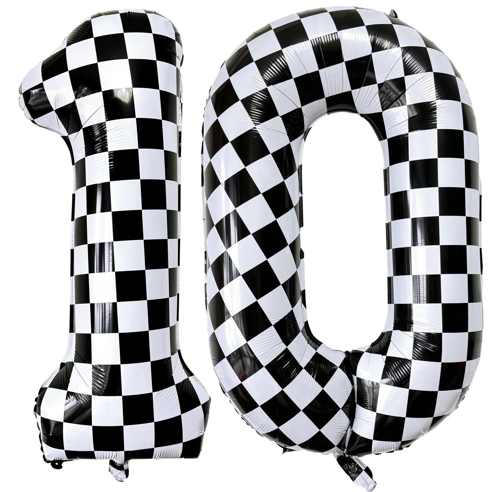 Number 10 Checkered Balloons 40 Inch Giant Race Car Checkered 10 Number Balloons for 10th Race Car Checkered Birthday Party Supplies