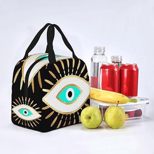 Miniatura 6 de Hamsa - Bolsa de almuerzo aislada con estampado de ojo malvado de ojo dorado para mujeres y hombres, reutilizable, duradera, impermeable, bolsa