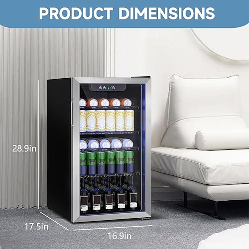 Miniatura 4 de Refrigerador de bebidas de 3.1 pies cúbicos110 latas, refrigerador de 17 pulgadas con estante ajustable y pantalla LED para refrescos, cerveza o
