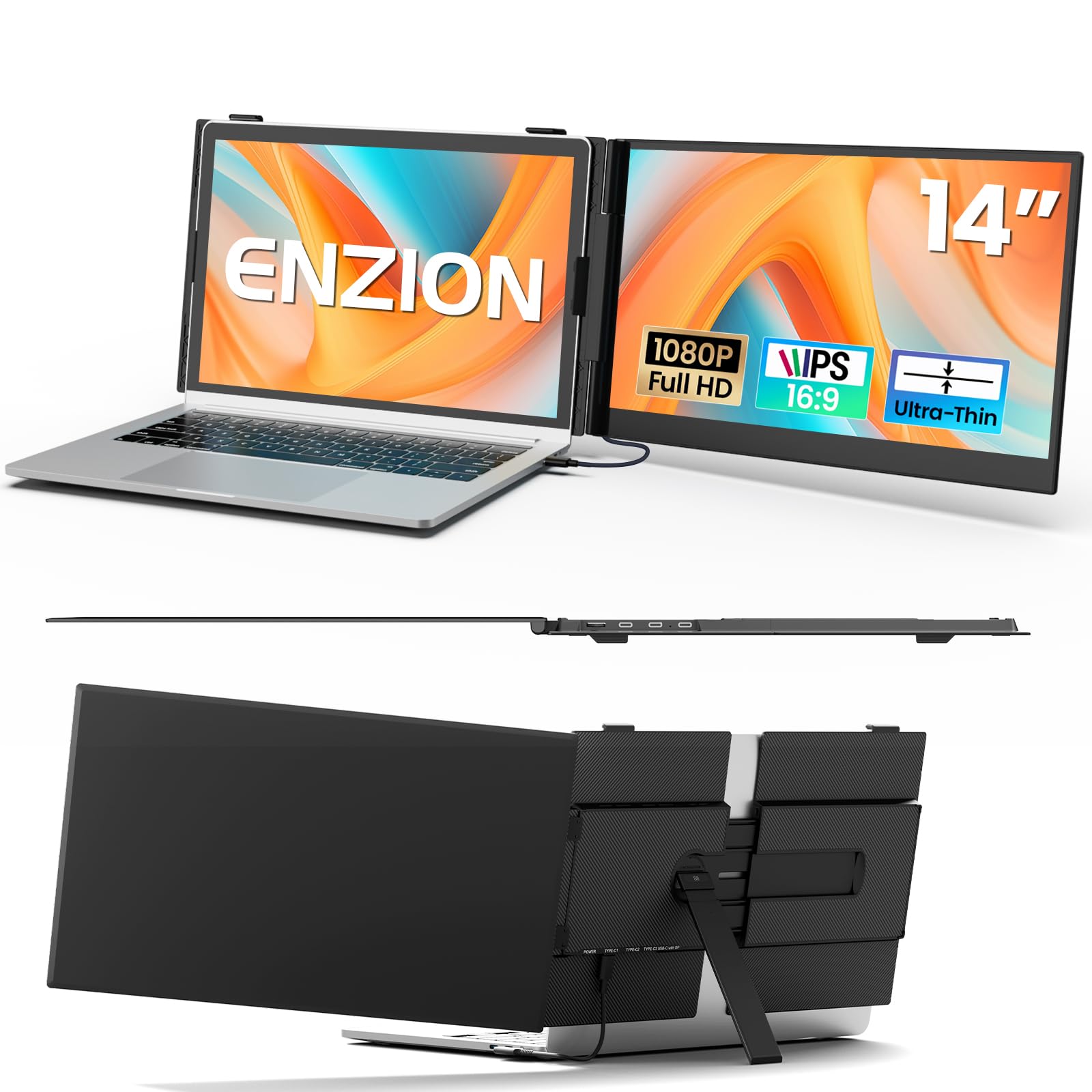 Estensore per schermo portatile, 14 pollici, FHD 1080P, monitor portatile per laptop, ultra sottile, leggero, estensore portatile Plug & Play per laptop da 13"-17", compatibile con Mac/Wins/Chrome