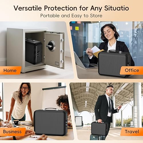 Miniatura 7 de Caja de documentos ignífuga con cerradura, organizador de archivos rígido impermeable con carpeta de acordeón, caja de seguridad portátil ignífuga