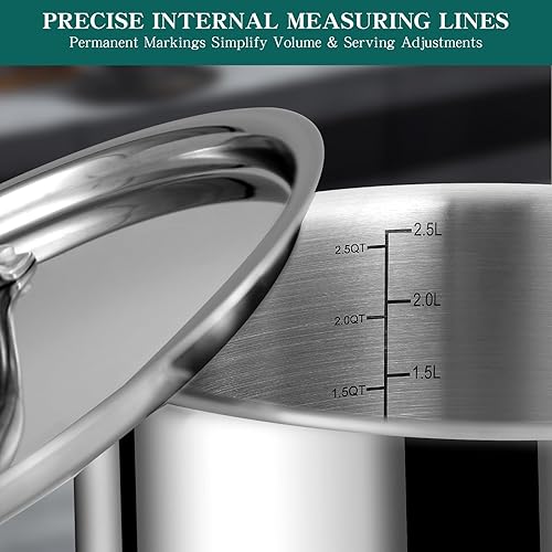 Miniatura 8 de EWFEN Juego de ollas y sartenes, juego de utensilios de cocina de acero inoxidable de 3 capas de 11 piezas, apto para horno y lavavajillas, sartenes