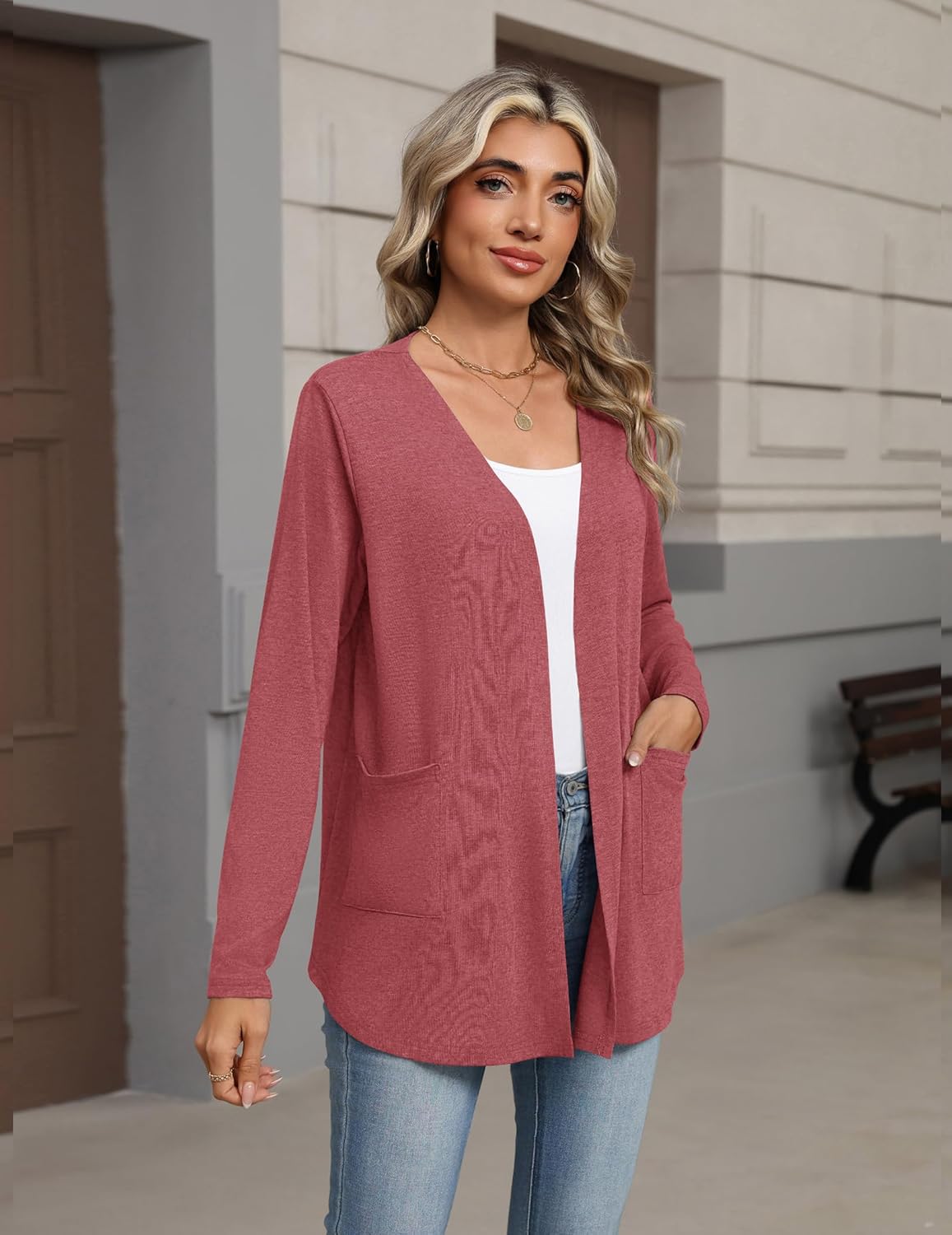 Zeagoo Lightweight Cardigan for Women 2026 Long Sleeve Open Front Casual Cardigans with Pockets - Image 4