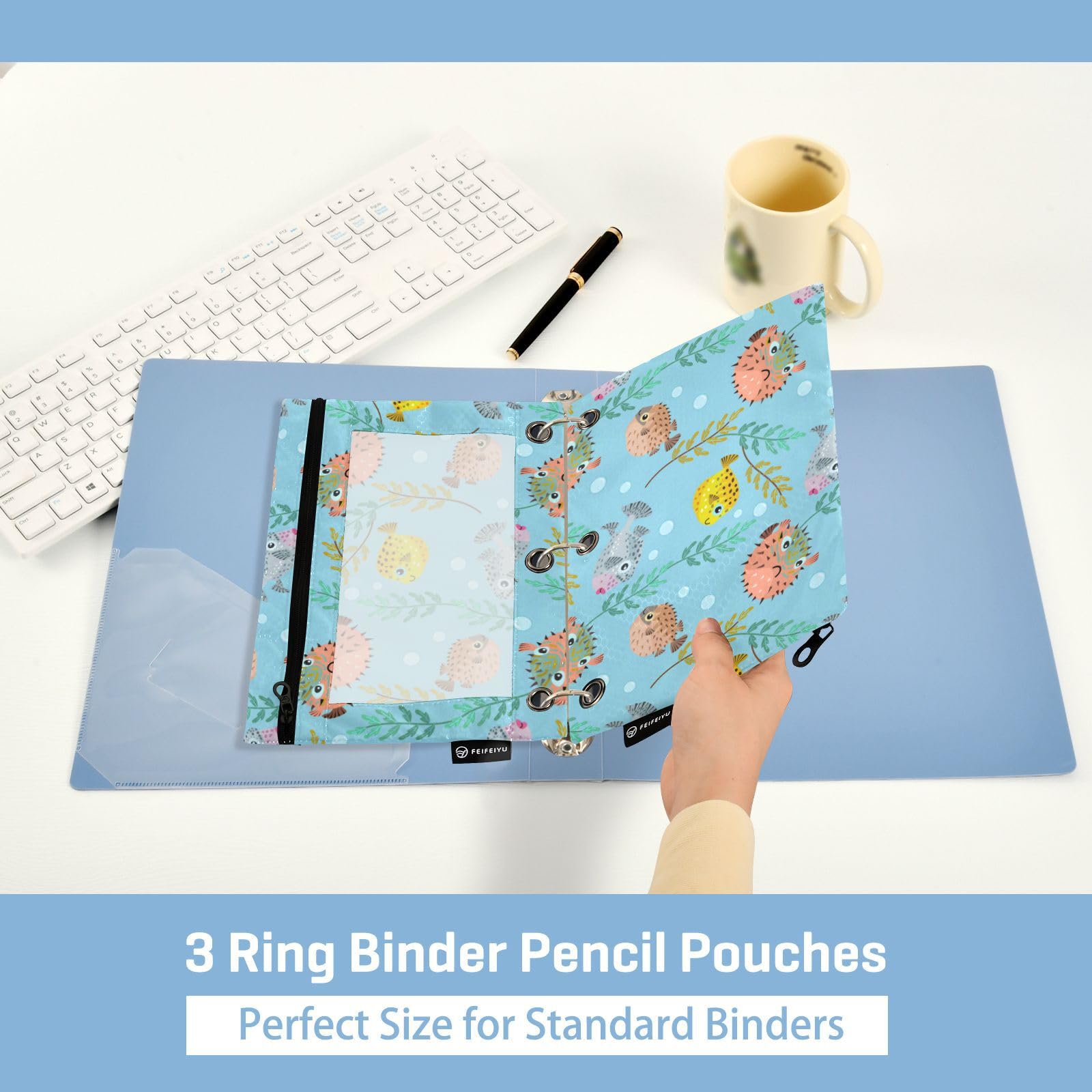 Cartoon Puffer Fish 3-Ring Binder With Clipboard – 1.5 Inch Round Rings, Holds 200 Sheets, 2 Pack, Letter Size