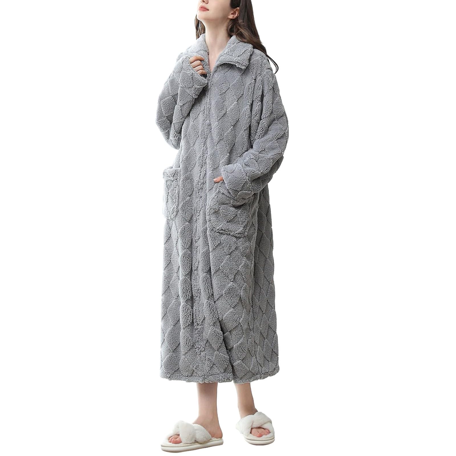 Kuschel Bademantel Damen, Fleece Morgenmantel Damen Sauna Bademantel, Lang Midi Weich Leichter Kuschelig Bathrobe Women Winter Warm Große Größen